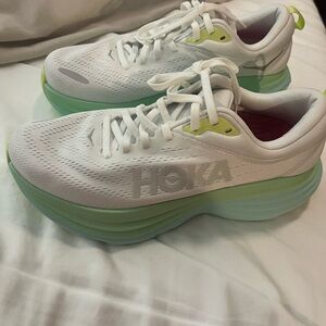 HOKA Women's White and Green Running Shoes brand new never worn